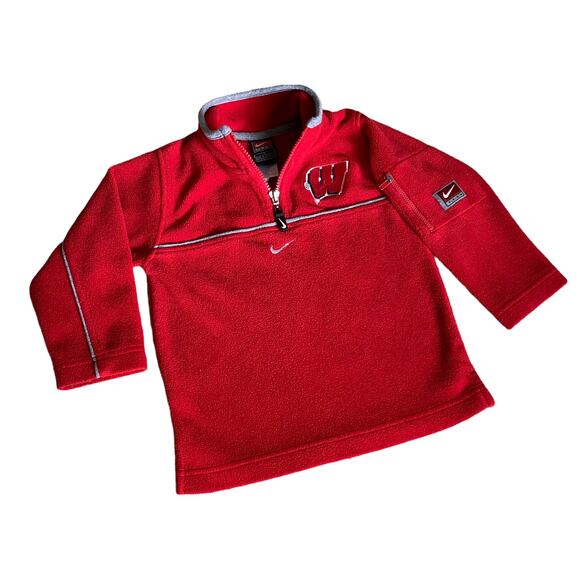 Nike Team Wisconsin Badgers 3/4 Zip Fleece Pullover Kids Sz 2T - Picture 3 of 10